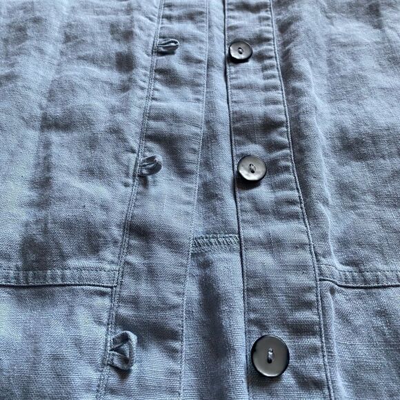 L.L. Bean Linen Button Front Thin Jacket Shacket Blue Womens Size Medium Petite - Picture 4 of 11
